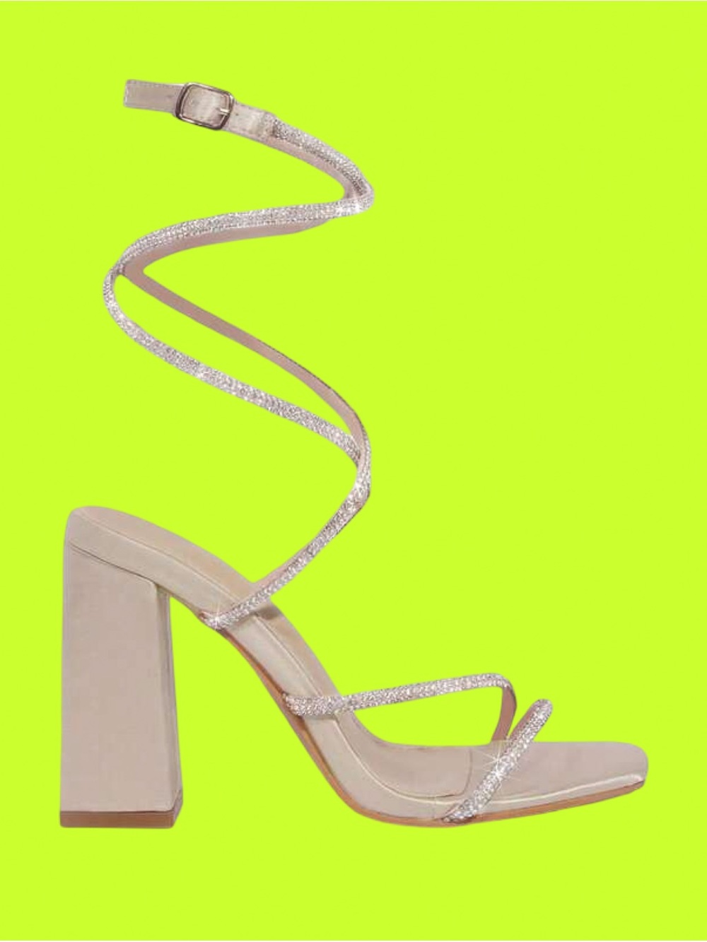 CUCCOO Baby Pink/Rose Gold Rhinestone Wraparound Block Heels | Size US 7 / EU 38